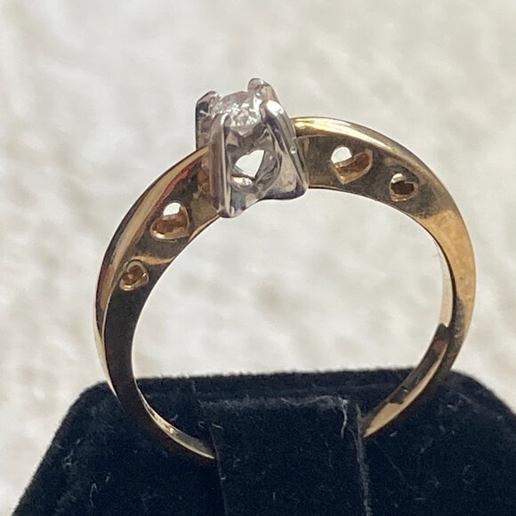 Diamond Solitaire Ring with Heart Accents in Yellow Gold Perfect for Valentine's - Picture 5 of 12
